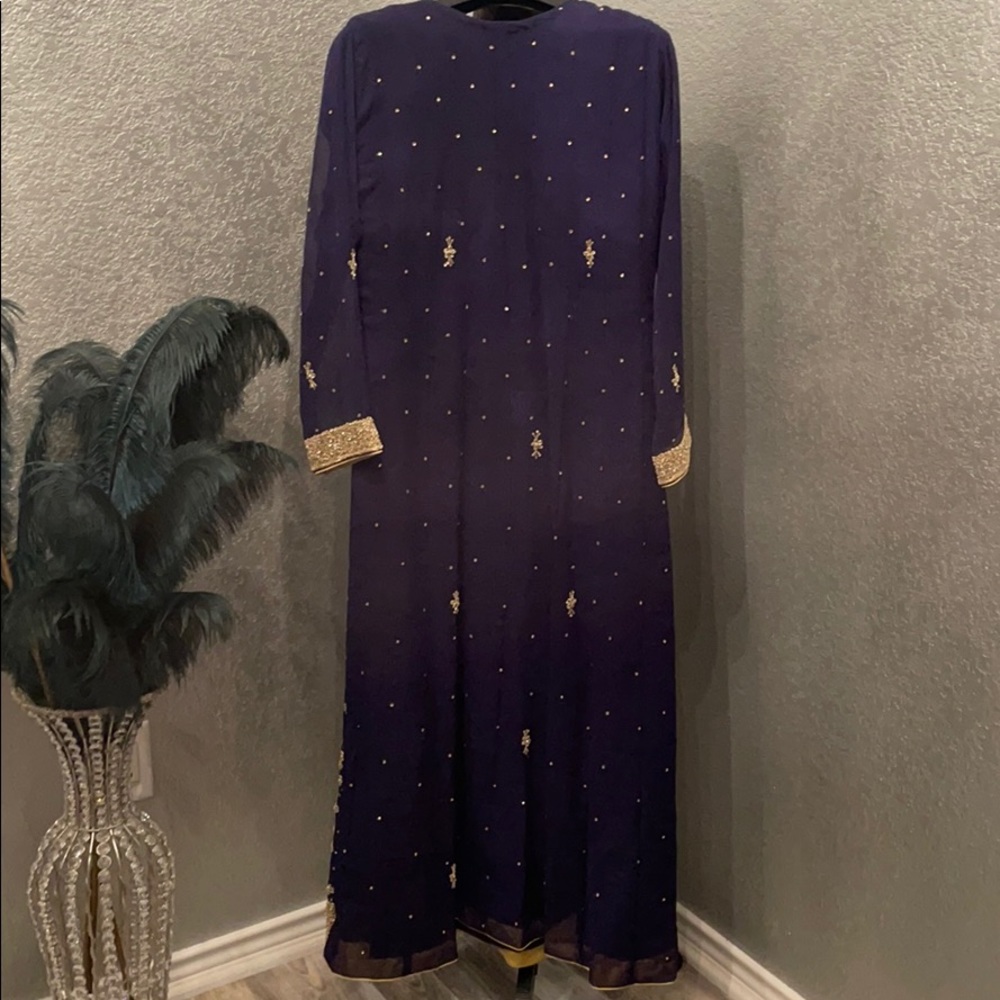 Navy and gold chiffon shalwar kameez - Picture 7 of 9